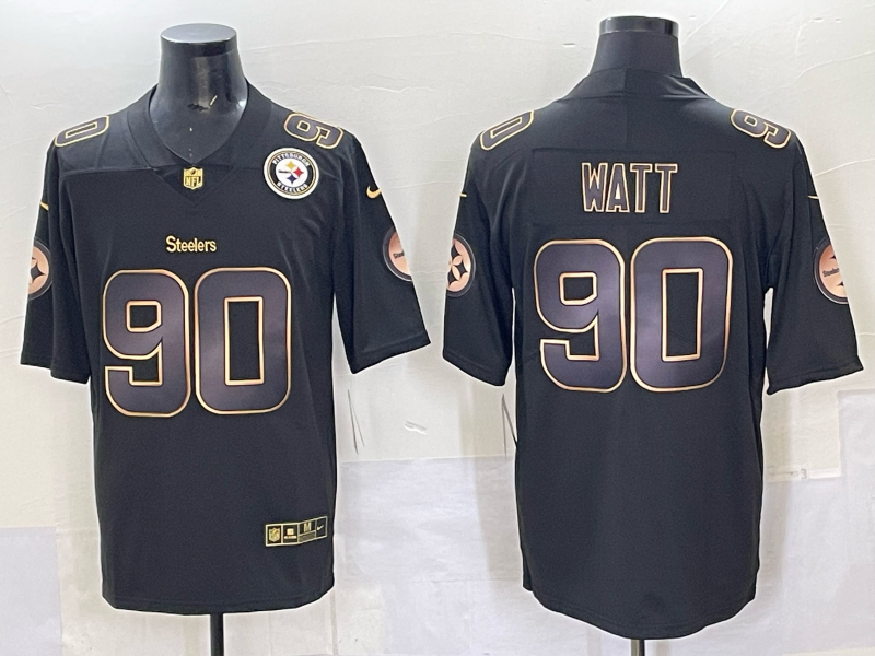 Men Pittsburgh Steelers #90 Watt Black Nike Limited NFL 2025 Jersey style 01